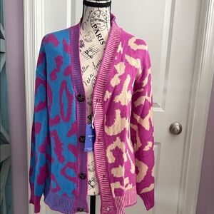 Vibrant Pink and Blue Women's Cardigan